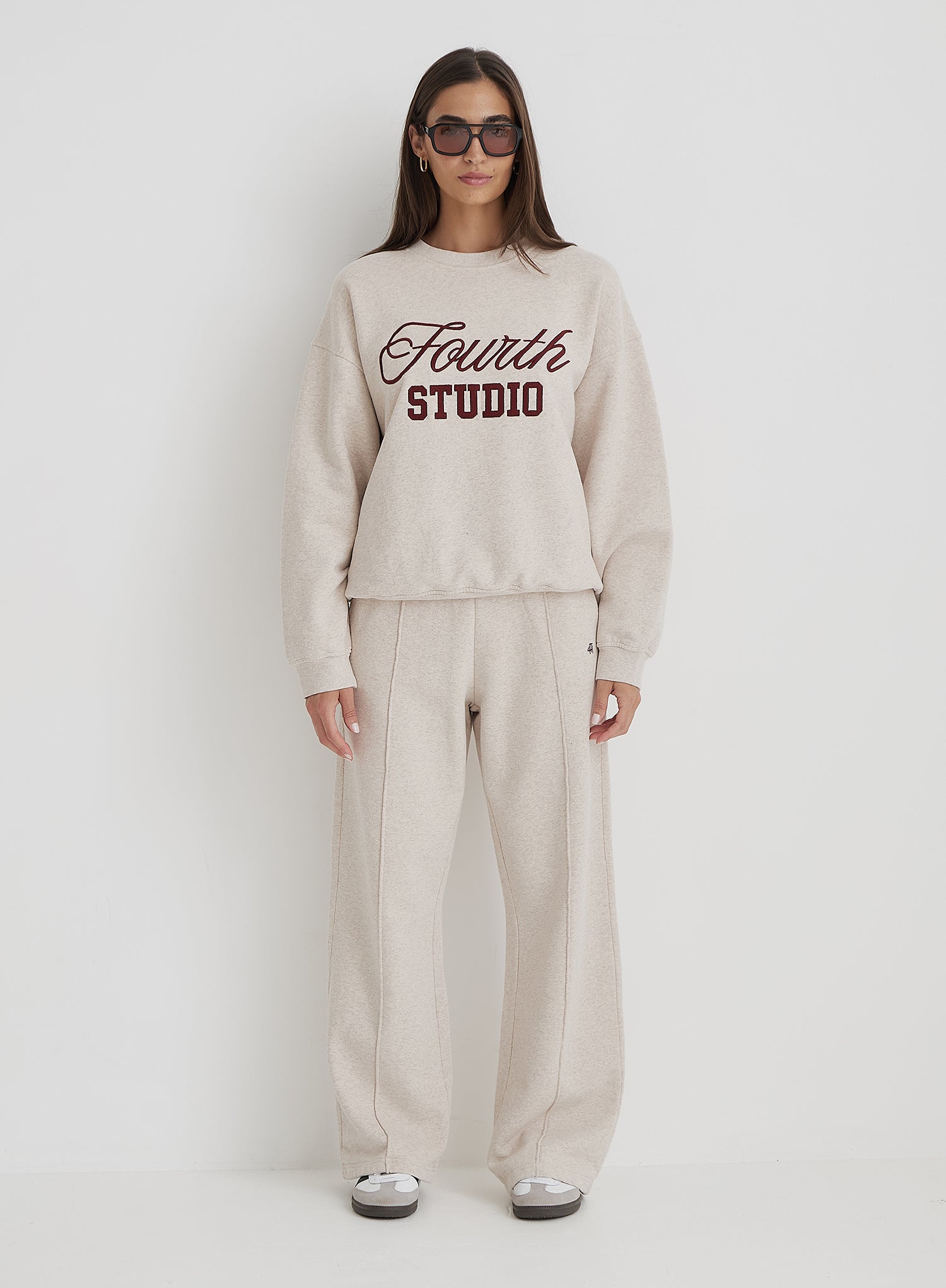 Oatmeal Wide Leg Stripe Jogger